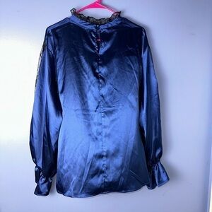 SHEIN Blue and Red Satin lace collar long sleeve shirts (red 3x) (blue 4x)